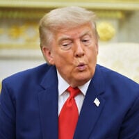 US President Donald Trump speaks during a meeting with Lebanese President Joseph Aoun in the Oval Office at the White House, July 21, 2026, in Washington. (AP/Mark Schiefelbein)