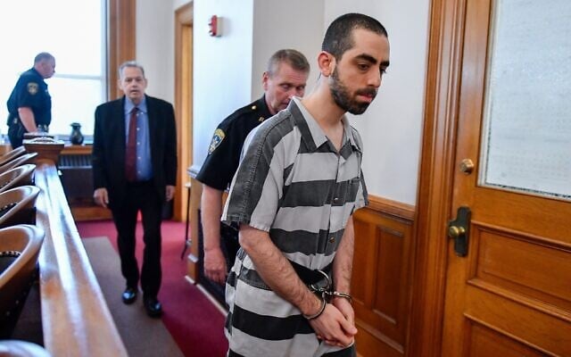 Hadi Matar walks in to the Chautauqua County court in Mayville, New York, May, 16, 2025. (AP/Adrian Kraus)