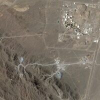 This June 15, 2026, photo from Planet Labs PBC shows Iran’s Natanz nuclear enrichment facility, upper right, and the construction at Pickaxe Mountain directly to the south of it. (Planet Labs PBC via AP)