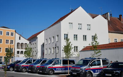 A new police station is located and will be officially opened in Adolf Hitler’s birth house in Braunau am Inn, Austria, July 22, 2026. (AP Photo/Matthias Schrader)