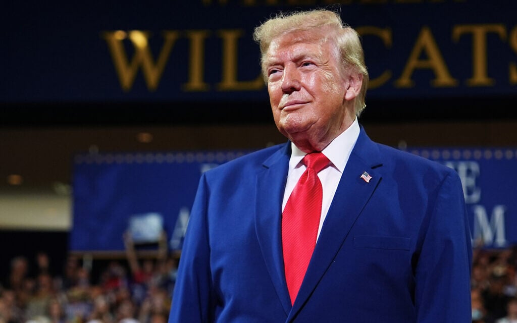 US President Donald Trump appears on stage at Wheeler High School, July 22, 2026, in Marietta, Georgia. (AP/Julia Demaree Nikhinson)