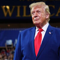 US President Donald Trump appears on stage at Wheeler High School, July 22, 2026, in Marietta, Georgia. (AP/Julia Demaree Nikhinson)