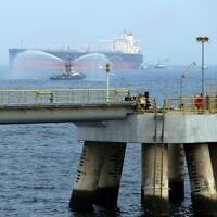 An oil tanker approaches the new Jetty during the launch of the new oil facility in Fujairah, United Arab Emirates, September 21, 2016. (AP Photo/Kamran Jebreili)