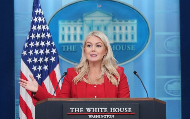 White House press secretary Karoline Leavitt speaks with reporters in the James Brady Press Briefing Room at the White House, July 23, 2026, in Washington. (AP Photo/Alex Brandon)