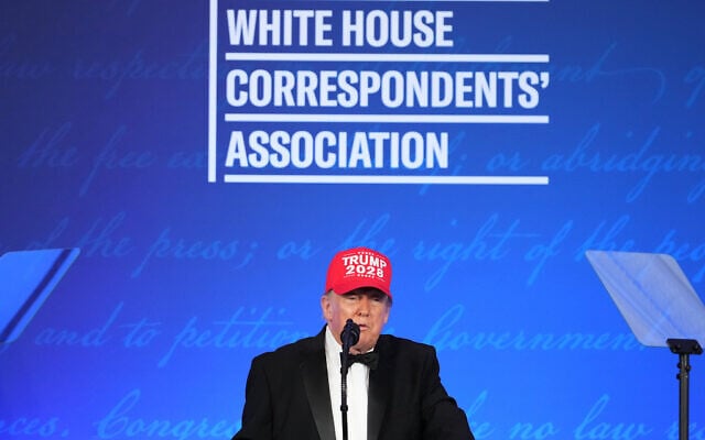 US President Donald Trump speaks at the White House Correspondents’ Association dinner at the Waldorf Astoria Washington DC, July 24, 2026. (AP Photo/Mark Schiefelbein)