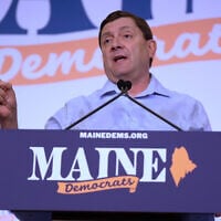 Troy Jackson, Democratic candidate for US Senate, speaks at the Maine Democratic Nominating Convention, July 25, 2026, in Bangor, Maine. (AP Photo/Robert F. Bukaty)
