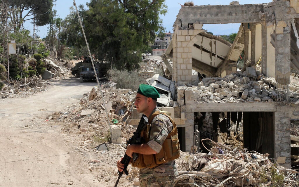 A Lebanese soldier stands in front of a destroyed house after deploying in the village of Zawtar al-Gharbiyeh, southern Lebanon, July 26, 2026. (AP Photo/Ahmad Mantash) A Lebanese soldier stands in front of a destroyed house after deploying in the village of Zawtar al-Gharbiyeh, southern Lebanon, July 26, 2026. (AP Photo/Ahmad Mantash)