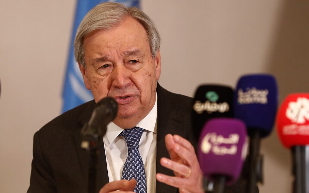United Nations Secretary General Antonio Guterres, speaks during a press conference in Damascus, Syria, July 26, 2026. (AP Photo/Omar Sanadiki) United Nations Secretary General Antonio Guterres, speaks during a press conference in Damascus, Syria, July 26, 2026. (AP Photo/Omar Sanadiki)