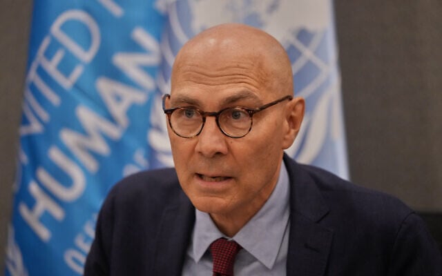 UN High Commissioner for Human Rights Volker Turk speaks to the media during a press conference in Beirut, Lebanon, July 27, 2026. (AP Photo/ Hassan Ammar)