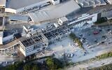 This aerial image shows the damaged AEON Mall, following an earthquake in Kashima, Kumamoto prefecture, southern Japan, July 28, 2026. (Kyodo News via AP)