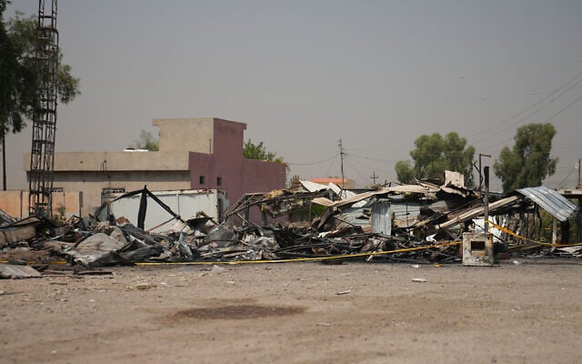 Damaged structures at the site of an airstrike on a Popular Mobilization Forces base in Mosul, Iraq, July 29, 2026. (AP/Farid Abdulwahed)