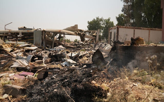 Damaged structures at the site of an airstrike on a Popular Mobilization Forces base in Mosul, Iraq, July 29, 2026. (AP Photo/Farid Abdulwahed)