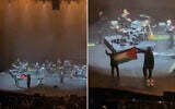 Members of the band Massive Attack display a Palestinian flag at their concert in Singapore, July 29, 2026. (X video: used in accordance with Clause 27a of the Copyright Law)