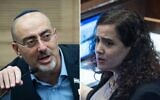 MK Nissim Vaturi speaks (left) during a Foreign Affairs and Defense Committee meeting at the Knesset, Jerusalem, July 9, 2026. (Yonatan Sindel/Flash90); MK Naama Lazimi attends a plenum session at the assembly hall of the Knesset, July 8, 2026. (Yonatan Sindel/Flash90)