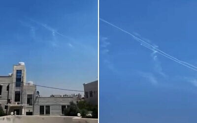 Footage posted to social media shows the interception of Iranian missiles over Jordan, July 9, 2026. (Screenshots/Al Jazeera via Youtube)