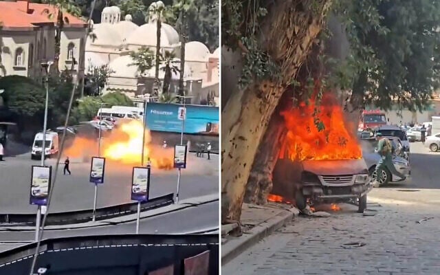 Screen captures from videos of bomb blasts that hit the Syrian capital Damascus, July 7, 2026. (Used in accordance with Clause 27a of the Copyright Law)
