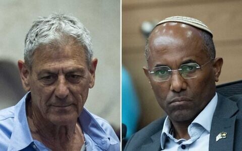 Yesh Atid MK Ram Ben Barak (left) in the Knesset plenum on April 27, 2026. (Chaim Goldberg/Flash90); Religious Zionism MK Moshe Solomon seen in a Knesset committee meeting on June 28, 2026. (Yonatan Sindel/Flash90)