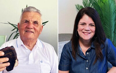 Pastor José Vega Franqui, left, holds The New Testament he was carrying in his shirt pocket that deflected a bullet during the May 30, 1972, terrorist attack at Lod Airport -- what is now Ben Gurion Airport -- in which his wife, Vasthi Zila Morales, was killed. His daughter, Dámaris Pérez, was 15 months old at the time. (Courtesy) Pastor José Vega Franqui, left, holds The New Testament he was carrying in his shirt pocket that deflected a bullet during the May 30, 1972, terrorist attack at Lod Airport -- what is now Ben Gurion Airport -- in which his wife, Vasthi Zila Morales, was killed. His daughter, Dámaris Pérez, was 15 months old at the time. (Courtesy)