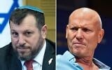 Minister of Heritage Amichay Eliyahu (left) attends a unity conference at the Knesset in Jerusalem, June 22, 2026. (Yonatan Sindel/Flash90); Nitzan Alon attends the Herzliya Conference at the Reichman University in Herzliya, July 1, 2026. (Avshalom Sassoni/Flash90)