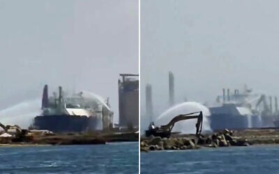 Firefighters work to put out a blaze on a gas tanker in Egypt's Damietta port after it was reportedly hit by an Iranian drone strike, July 29, 2026. (Screenshots/ X used in accordance with clause 27a of the copyright law) Firefighters work to put out a blaze on a gas tanker in Egypt's Damietta port after it was reportedly hit by an Iranian drone strike, July 29, 2026. (Screenshots/ X used in accordance with clause 27a of the copyright law)