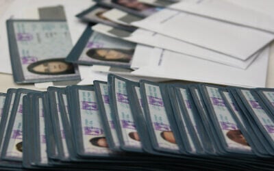 Illustrative image of Israeli national identity cards in Jerusalem on January 22, 2008. (Anna Kaplan/Flash90) Illustrative image of Israeli national identity cards in Jerusalem on January 22, 2008. (Anna Kaplan/Flash90)