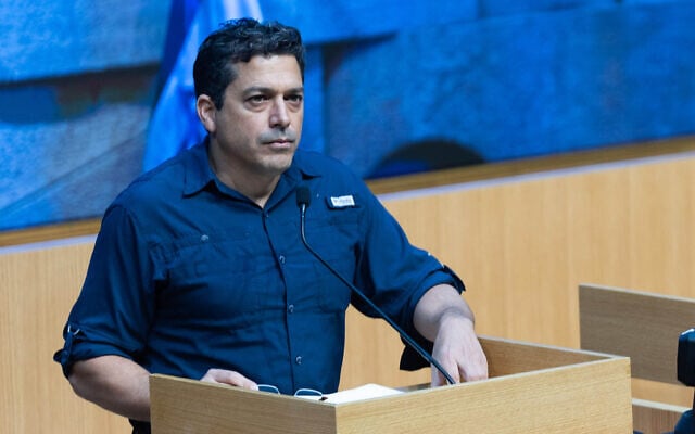 Diaspora Affairs Minister Amichai Chikli attends a special plenary session at the auditorium in the Knesset, Jerusalem, during the war with Iran and Hezbollah, March 9, 2026. (Yonatan Sindel/Flash90)