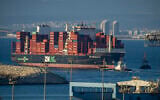 A Zim cargo ship is seen outside the port of Haifa on May 1, 2026. (Sharon Leibel/Flash90)