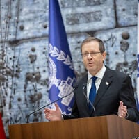 President Isaac Herzog speaks at the President's Residence in Jerusalem during a visit of Somaliland's President Abdirahman Abdullahi Mohamed, om June 14, 2026. (Chaim Goldberg/Flash90)