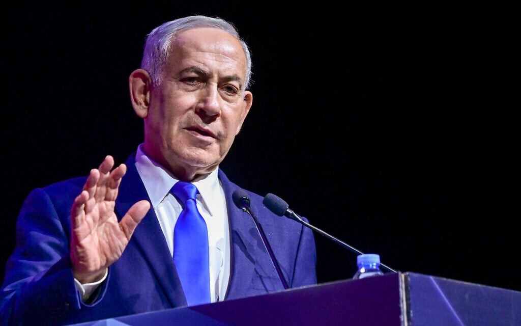 Prime minister Benjamin Netanyahu at the Muni Expo 2026 conference in Tel Aviv, on June 24, 2026. (Avshalom Sassoni/Flash90)