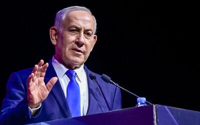Prime minister Benjamin Netanyahu at the Muni Expo 2026 conference in Tel Aviv, on June 24, 2026. (Avshalom Sassoni/Flash90)