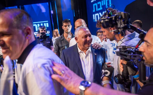 Yashar party chairman Gadi Eisenkot attends the launch of the Yashar party’s election campaign in Hod Hasharon, central Israel, June 30, 2026. (Chaim Goldberg/Flash90)