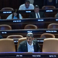 Communications Minister Shlomo Karhi attends a plenum session at the assembly hall of the Knesset in Jerusalem, July 8, 2026. (Yonatan Sindel/Flash90)