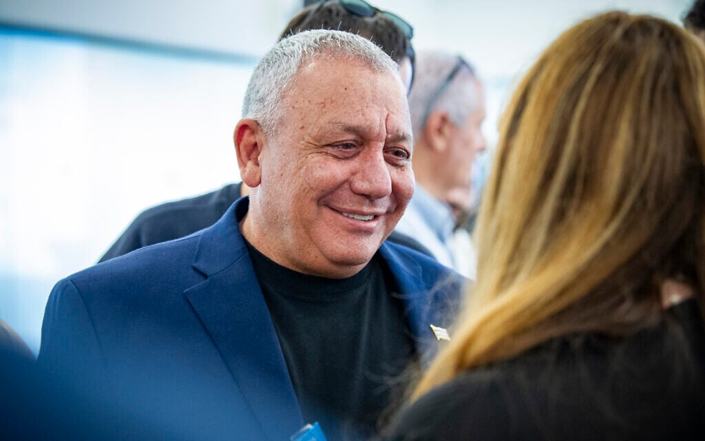 Gadi Eisenkot, chair of the Yashar party, attends a conference in the northern Israeli city of Haifa, July 9, 2026. (Sharon Leibel/Flash90)