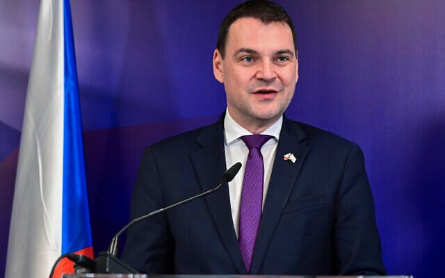 Czech Foreign Minister Petr Macinka speaks at a press conference in Tel Aviv, alongside his Israeli counterpart, July 14, 2026. (Avshalom Sassoni/Flash90) Czech Foreign Minister Petr Macinka speaks at a press conference in Tel Aviv, alongside his Israeli counterpart, July 14, 2026. (Avshalom Sassoni/Flash90)