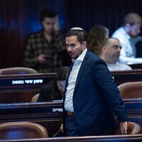 Likud MK Dan Illouz attends plenum session in Knesset, July 15, 2026 (Yonatan Sindel/Flash90)