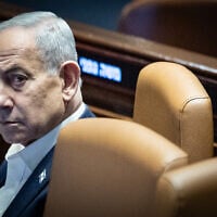 Prime Minister Benjamin Netanyahu attends a vote at the plenum hall of the Knesset in Jerusalem, on July 16, 2026. (Yonatan Sindel/Flash90)