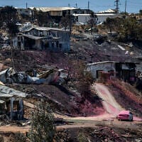 Damage caused by a fire that broke out a day earlier in the Israeli settlement of Havat Gilad in the West Bank, seen on July 19, 2026. (Chaim Goldberg/Flash90)