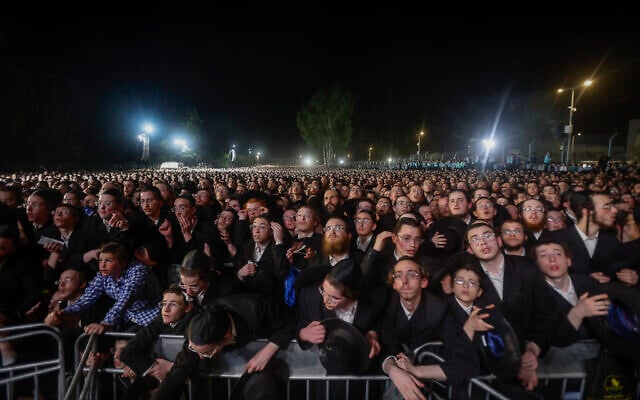 Thousands of ultra-Orthodox Jewish men from the Gur Hasidic dynasty protest outside the Beit Lid Military in central Israel, July 20, 2026. (Tal Gal/Flash90) Thousands of ultra-Orthodox Jewish men from the Gur Hasidic dynasty protest outside the Beit Lid Military in central Israel, July 20, 2026. (Tal Gal/Flash90)