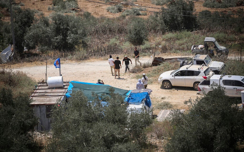 Israeli settlers are seen establishing an outpost on the outskirts of the village of Tell, near the West Bank city of Nablus, July 25, 2026. (Nasser Ishtayeh/Flash90) Israeli settlers are seen establishing an outpost on the outskirts of the village of Tell, near the West Bank city of Nablus, July 25, 2026. (Nasser Ishtayeh/Flash90)