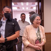 Settlements Minister Orit Strock at the Religious Zionism primary vote, Jerusalem, July 26, 2026. (Yonatan Sindel/FLASH90)