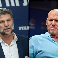 L-R Finance Minister Bezalel Smotrich in Jerusalem, June 15, 2026 (Yonatan Sindel/Flash90) and Nitzan Alon at the Herzliya Conference at the Reichman University, July 1, 2026 (Avshalom Sassoni/Flash90)