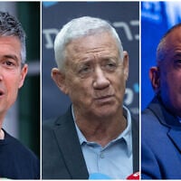 (L-R) Yoaz Hendel in Petah Tikva, May 10, 2026 (Avshalom Sassoni/Flash90) Blue and White chief MK Benny Gantz at the Knesset on June 29, 2026 (Chaim Goldberg/Flash90) and Dedy Simhi in Jerusalem, July 5, 2026 (Yonatan Sindel/Flash90 )