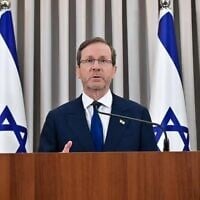 In an address to the nation, President Isaac Herzog warns against violence surrounding the upcoming elections, July 21, 2026. (Kobi Gideon / GPO)