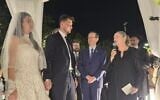 President Isaac Herzog speaks at the wedding of former Gaza hostages Sasha Troufanov and Sapir Cohen, July 5, 2026. (President Isaac Herzog/X)