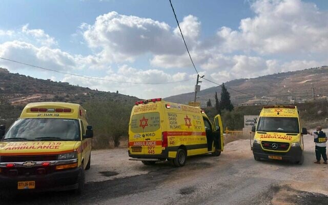 Medics at the scene of  a clash between settlers and Palestinians near the West Bank settlement of Havat Gilad on July 24, 2026 (Magen David Adom)