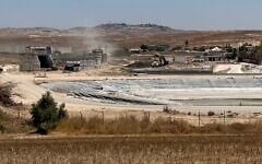 Built by Israel with funds deducted from Palestinian tax revenues, this plant at the Meitar crossing on the Green Line filters rock dust from wastewater before the latter reaches the Shoket wastewater treatment plant in Israel, July 14, 2026. (Sue Surkes/Times of Israel)