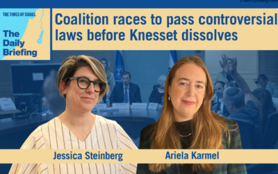 Political correspondent Ariela Karmel appears on today's Daily Briefing podcast with host Jessica Steinberg (Chaim Goldberg/Flash90)