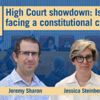 Legal correspondent Jeremy Sharon appears on the Daily Briefing podcast with host Jessica Steinberg (Yonatan Sindel/Flash90)