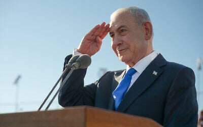 Prime Minister Benjamin Netanyahu speaks at a pilots' graduation ceremony at the Hatzerim Airbase, July 9, 2026. (Maayan Toaf / GPO)
