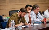 Itzik Saidyan (center) appears at a Knesset House Committee meeting in the Knesset on July 5, 2026. (Noam Moskowitz/Knesset Spokesman's Office)